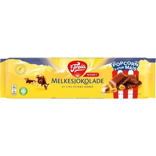 Freia Milk chocolate with popcorn & seasalt 190 gram (Popkorn og havsalt) Norwegian Foodstore
